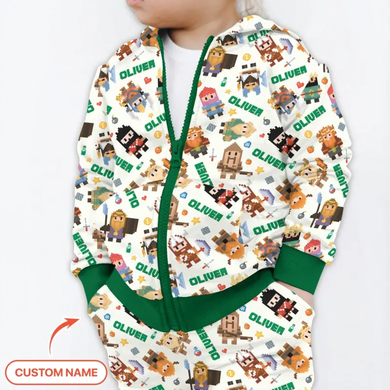 Blocky Buddy Squad Custom Name Bamboo Zip Hoodie
