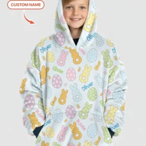 Custom Name Spring Pastel Easter Bamboo Blanket Hoodie