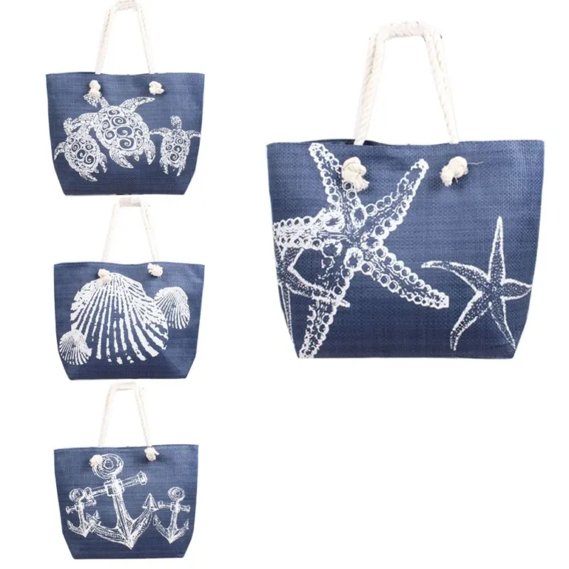 XL Strandtasche » Maritim All Blue Design » große Handtasche ca. 55x40x23cm » Maritime Schultertasche » Badetasche mit Reißverschluss
