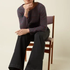 Boatneck Yoke Top Britney Stripe - Porto Red