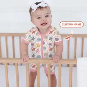 Custom Name Seaside Wildflower Summer Bamboo Shorty Zippy