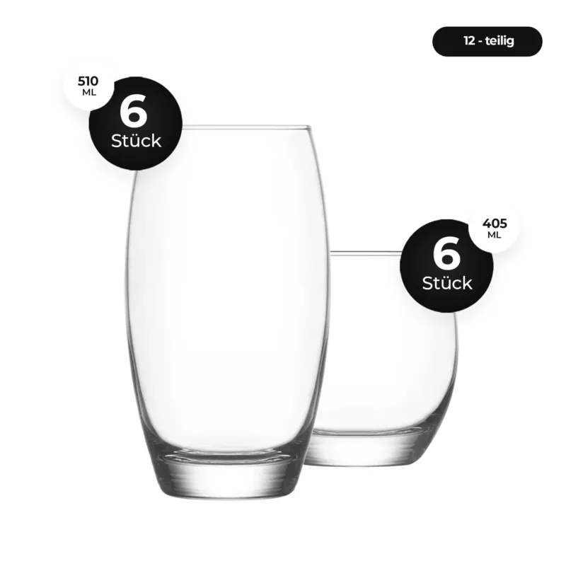 LAV Empire Softdrink-Set 12-teilig aus Klarglas in zwei Größen 510 und 405 ml für Wasser und Saft