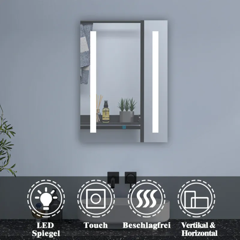 LED Badezimmerspiegel mit Touch Badspiegel mit Beleuchtung Wandspiegel Spiegel 70x50 cm