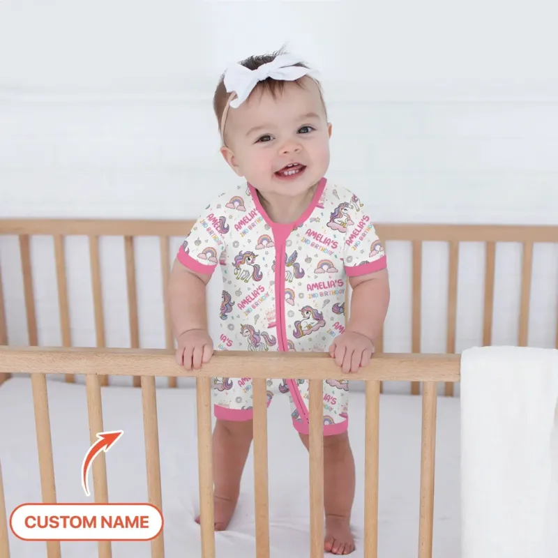 Custom Name Little Unicorn's Birthday Bamboo Shorty Zippy