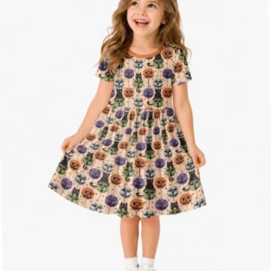 Groovy Halloween Disco Cat Bamboo Twirl Dress
