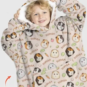 Custom Name Cute Guinea Pigs Bamboo Blanket Hoodie