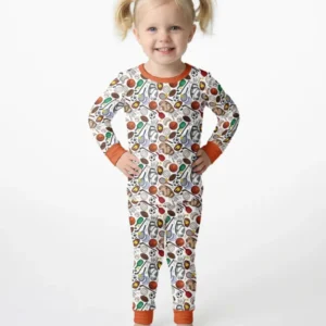 White Sports Equipment Bamboo Two Piece Long Sleeve Pajama Set