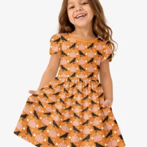 Ravens in a Pumpkin Patch - Orange Pink Bamboo Twirl Dress