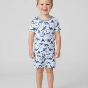 Big Sharks Attack Bamboo Two Piece Short Sleeve Shorts Pajama Set