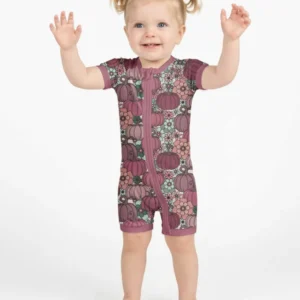 Retro Floral Pumpkin Patch Bamboo Shorty Zippy