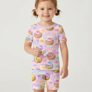 Custom Name Coquette Glitter Dumpling Bamboo Two Piece Short Sleeve Shorts Pajama Set