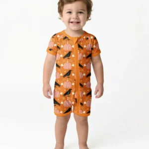 Ravens in a Pumpkin Patch - Orange Pink Bamboo Shorty Zippy