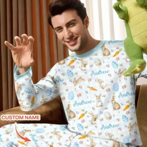 Custom Name Bunny Garden Bamboo Men's Pajama Set