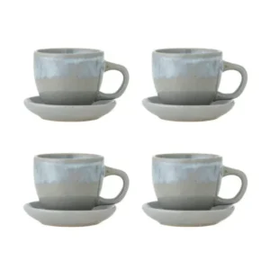 Becher-Set Skaro – Blau Steingut mit Untertasse (4-teilig)