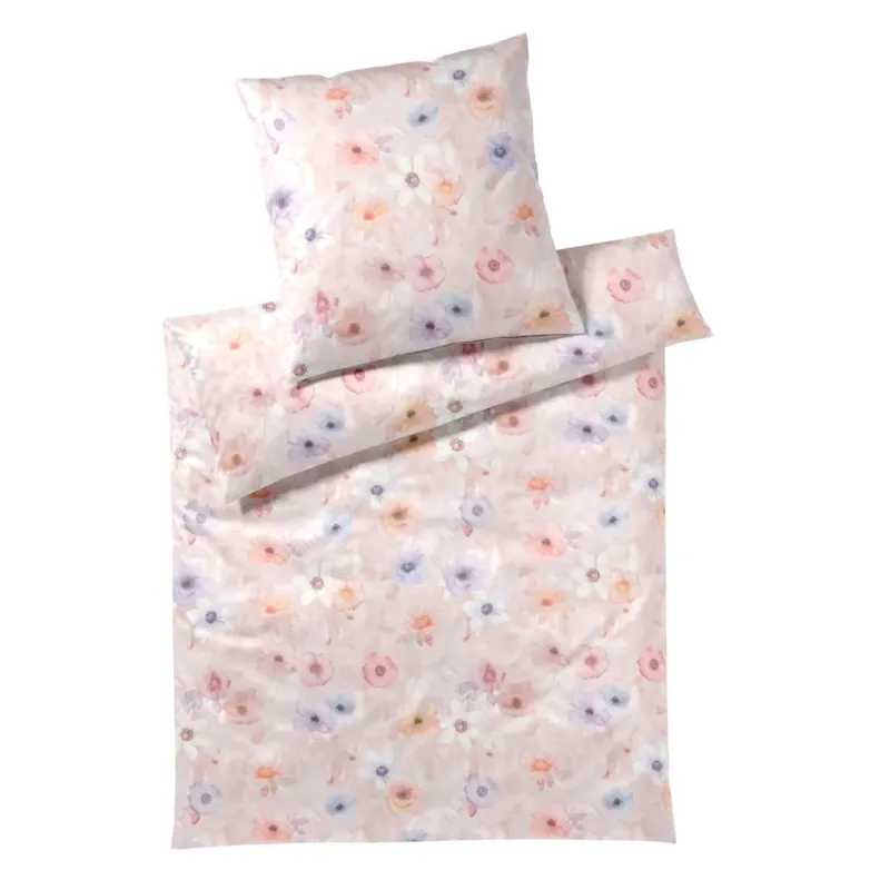 Bettwäsche Mako Satin Pastel Rosa mit Blumenmuster 135 x 200 cm
