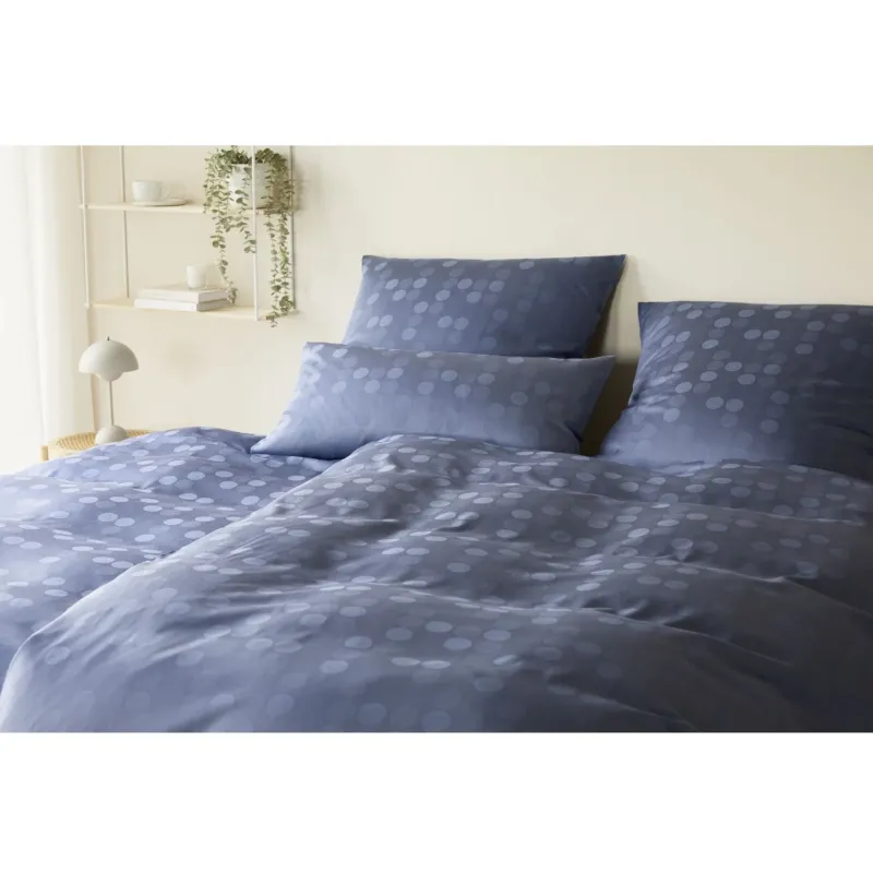 Bettwäsche Mako Satin Rotondo Blau mit Kreismuster 135 x 200 cm