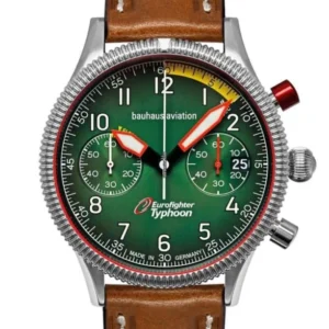 Chronographen-Herrenarmbanduhr: braunes Lederband, grünes Zifferblatt, Edelstahlgehäuse