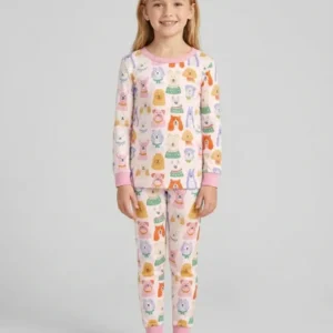 Whimsical Puppy Parade Family Matching Bamboo Two Piece Long Sleeve Pajama Set