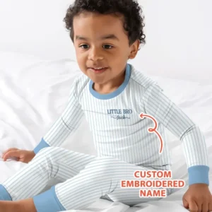 Custom Embroidered Name Little Bro Bamboo Two Piece Long Sleeve Pajama Set