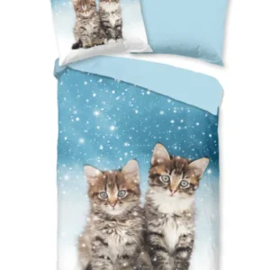Good Morning Kinder-Flanellbettwäsche „Familie“ – mit süßen Katzenmotiven in Blau