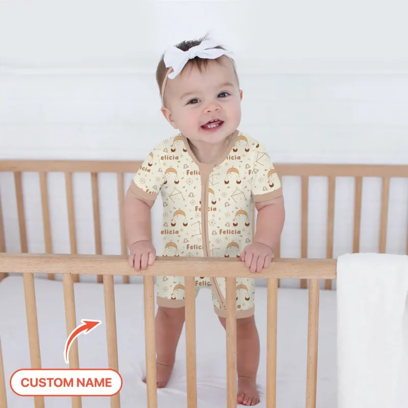 Bohemian Baby Zodiac Signs Custom Name Bamboo Shorty Zippy