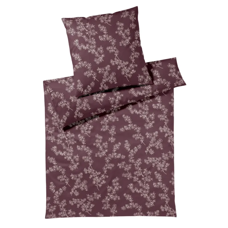 Bettwäsche Interlock Jersey Cherry Blossom Rot mit Blumenmuster 135 x 200 cm