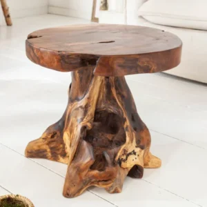 Massiver Beistelltisch ROOT 40cm Teakholz Hocker aus Wurzelholz