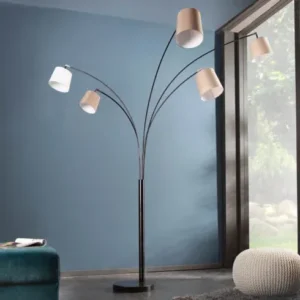 LEVELS Design Bogenlampe 205cm weiß beige braun 5 Leinenschirme Stehlampe