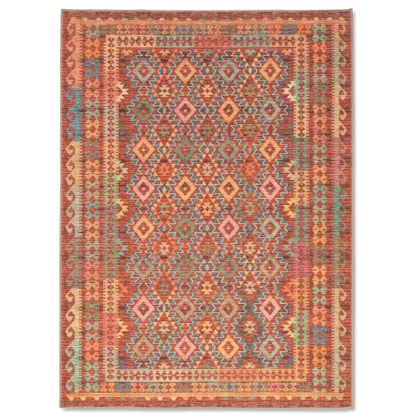 Aura Washable Spill Proof Red Multi Area Rug AUR-1479