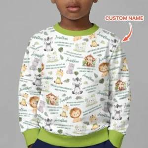 Custom Name Bible Verse Safari Animal Bamboo Crewneck Sweatshirt