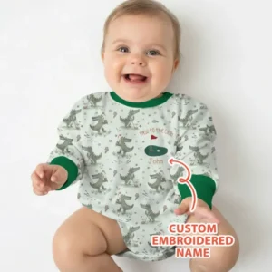 Personalized Embroidered Name Crocodile Golf Bamboo Bubble Romper