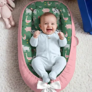 Green Farm Animals Bamboo Baby Nest Bed