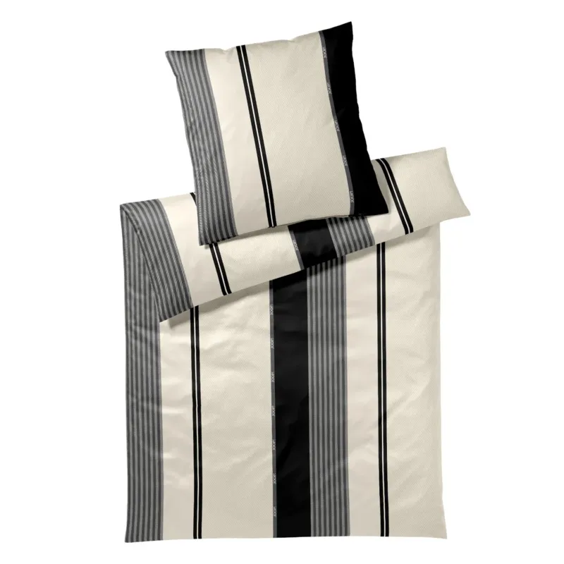 Bettwäsche Mako Satin Herringbone Stripes Schwarz mit Streifenmuster 135 x 200 cm