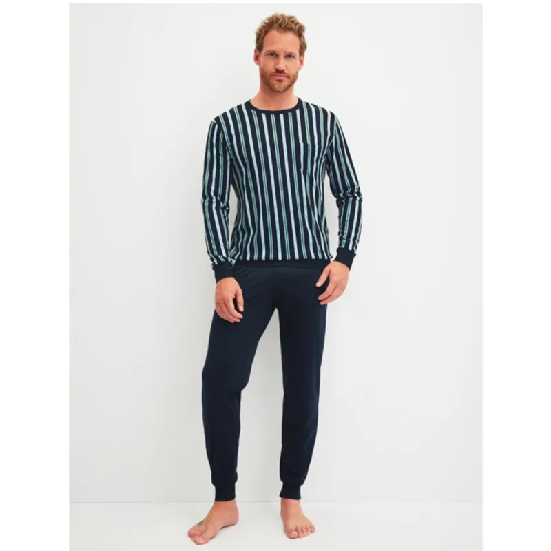 Calida Herren Pyjama lang Bündchen Relax Choise saphir blue 42967-480