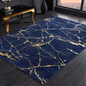 Design Teppich MARBLE 240x160cm königsblau gold Marmor-Optik Flachgewebe