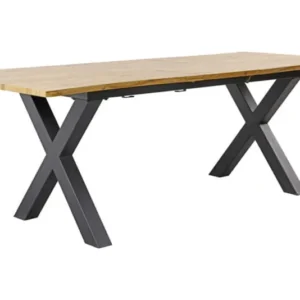 Ausziehbarer Esstisch WILD 180-220cm braun Wildeichen-Optik schwarz X-Gestell