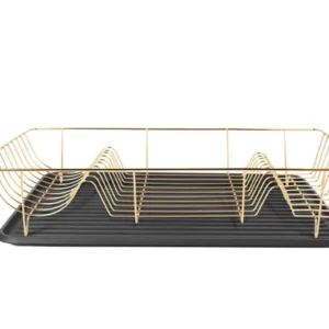 Abtropfgestell Lino – Goldfarbenes Design mit schwarzer Auffangschale