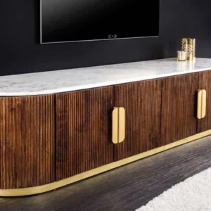GATSBY Design TV-Board 170cm braun gold Mangoholz weiße Marmorplatte Lowboard