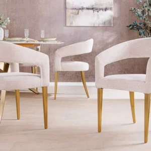 BOUTIQUE Skandinavischer Stuhl Strukturstoff brushed champagner gold Metall