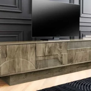 ART DECO Massives TV-Board 200cm braun Mangoholz Lowboard 3D-Front