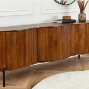 GRANDEUR Sideboard 180cm 3D Retro Stil Mangoholz braun mit schwarzen Metallbeinen