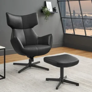 VOGUE Design Hocker Fußhocker 45cm Kunstleder drehbar schwarze Metallbeine