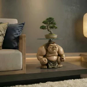 SUMO Runder Beistelltisch 30cm natur beige Skulptur handmade