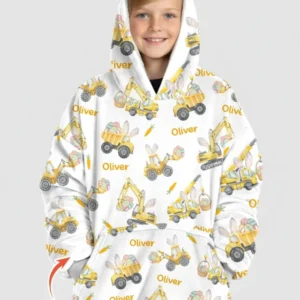 Custom Name Eggs-cavator Construction Bamboo Blanket Hoodie