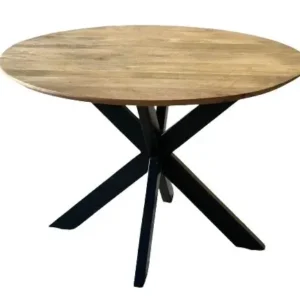 GALAXIE Massiver Esstisch 100cm bis 150cm rund natur Mangoholz mit Stern-Gestell Metall