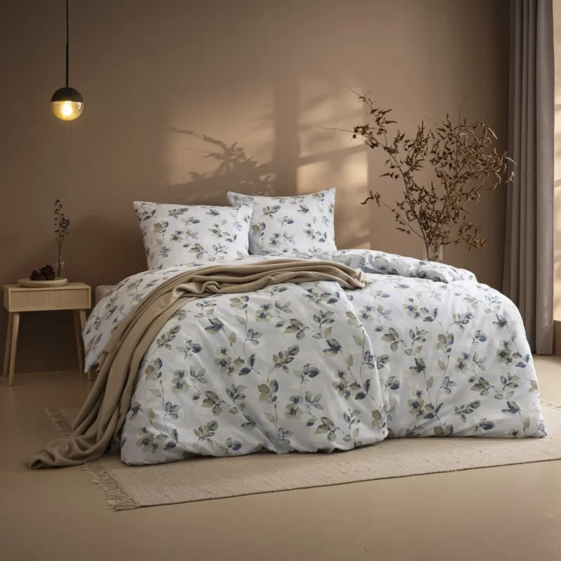Bettwäsche Flanell Sicina Blau mit Blumenmuster 135 x 200 cm