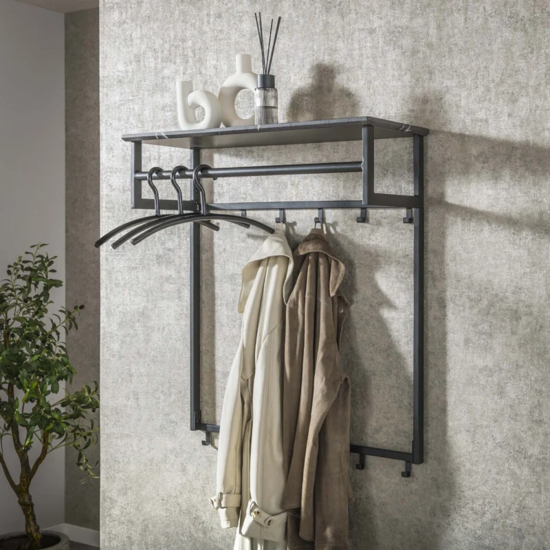 Garderobe Tenaro Kleiderstange und Hutablage 2x6 Haken / 3D Melamin graphite