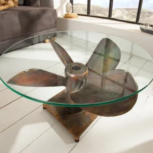 OCEAN M Maritimer Couchtisch 60cm kupfer geflammt rund Schiffsschraube Glasplatte