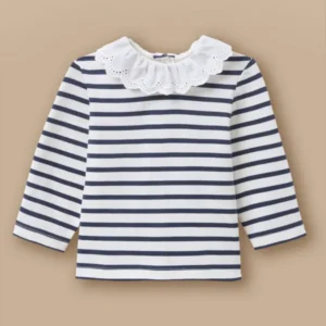 Baby-Ringelshirt mit Kragen aus Broderie Anglaise