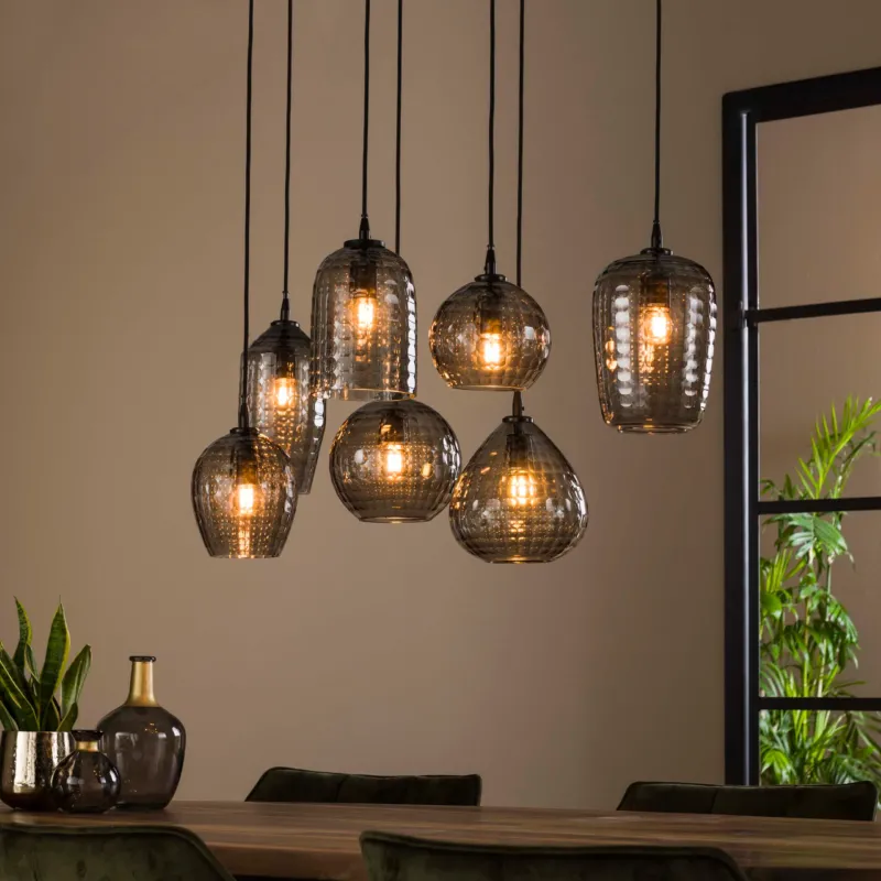 Pendelleuchte Hexagon 4+3-Fassungen / Smoke grey Glas